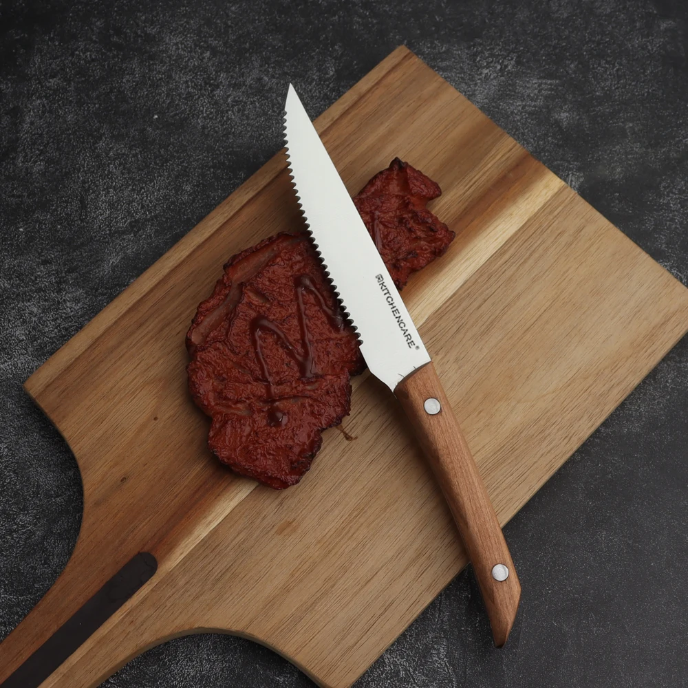 KITCHENCARE 4 piece Kitchen Knives Set Custom Beaf Serrated Knife Wood Steak Knives Set