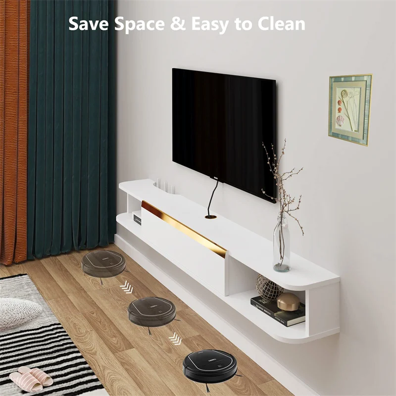 55' Wall Mounted Entertainment Center TV Media Console, Floating Shelves with Door, Floating TV Cabinet