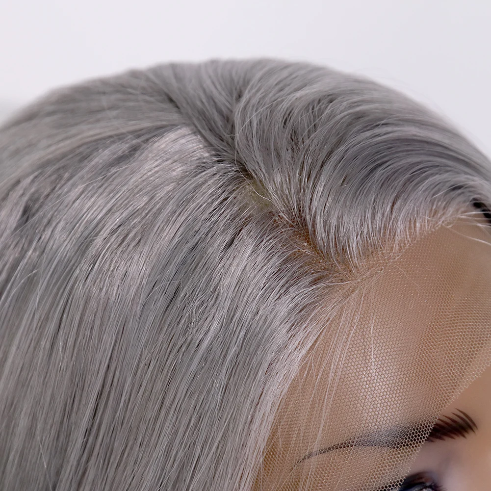  Серый синтетический парик на сетке с длинной волной прозрачный спереди гребнем фронтальный Серебряный мягкий высокое качество