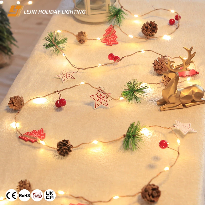 Copper led warm white Wood chip pine nut Led string for christmas decoration