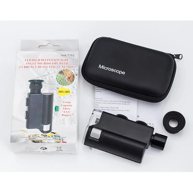 
Wholesale 7752 200X-240X UV Handheld Mini Pocket LED Microscope 