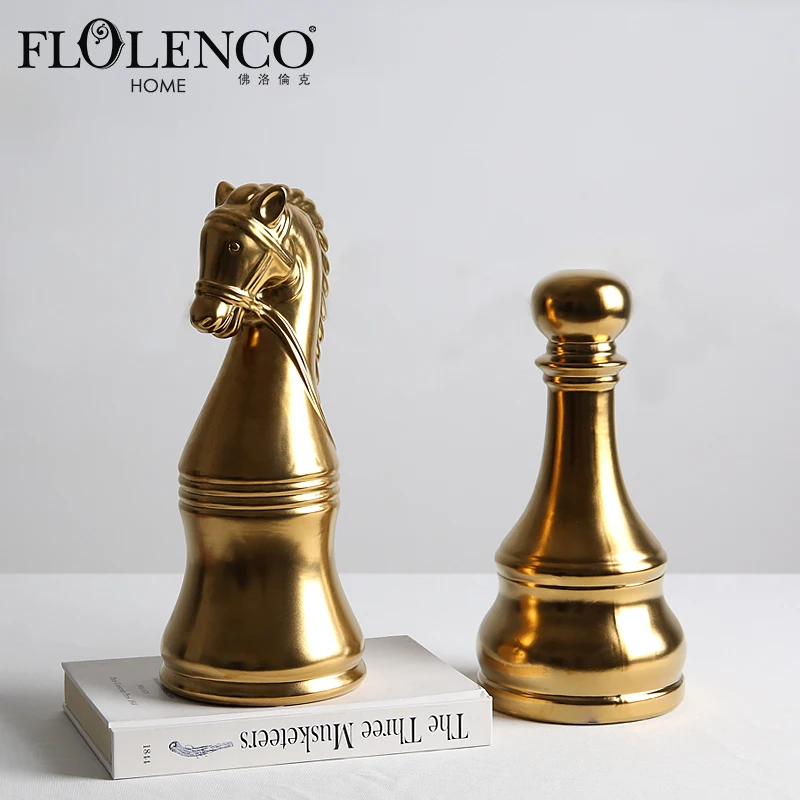 Factory Supply Various Desktop Decor Chess Sculpture Ceramic Nordic Decoration Home Gold