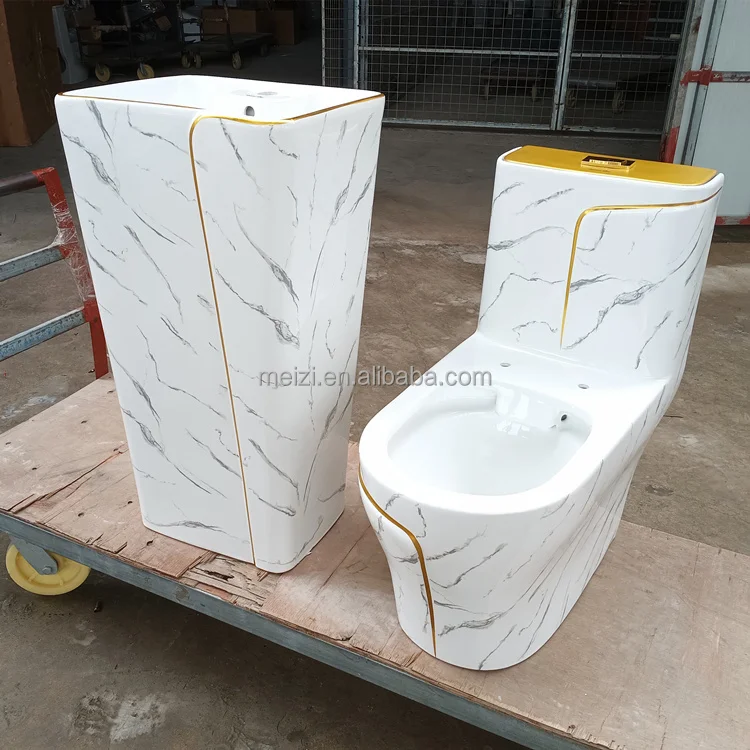 Ceramic supplier wc sanitary ware black and marble color hand wash one piece design toilets and sink