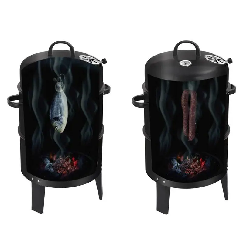 3 In 1 Charcoal Bbq Grills Ovens Smoker 3 Layers Tower Vertical Barrel Charcoal Barbecue Grill Smoker