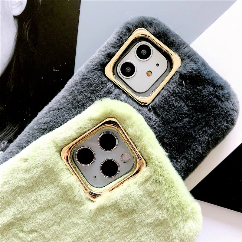 2021 Winter luxury Plush Soft woman Fashion Keep warm phone case for iphone 13 Pro max 7/8 se XR xs 12 11 Mobile Cover