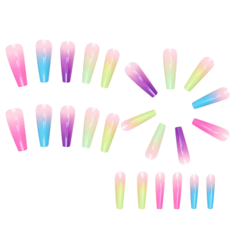Hot-selling WholesaleRainbow Gradient New arrival  false nails coffin almond ballerina Artificial Fingernails with kit