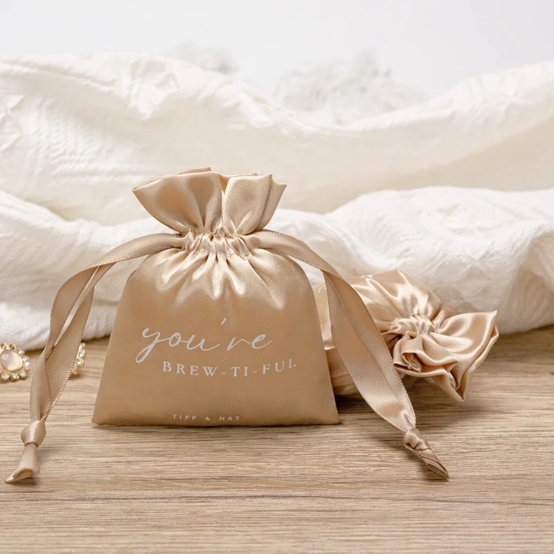 Custom Logo Luxury Jewelry Storage Small Silk Satin Drawstring Pouch Satin Dust Bag For Bracelets Purse Shoes Covers