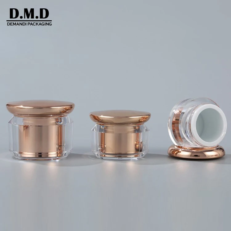 Empty round acrylic bottle cream container 15g 20 ml 30grams 1 oz 50 grams 50ml 80 120ml luxury rose gold cosmetic jar