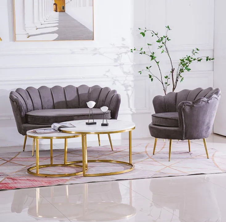 New Design Luxury Blue Velvet Accent Chair U Shaped Sofa Chair for Home Hotel Restaurant