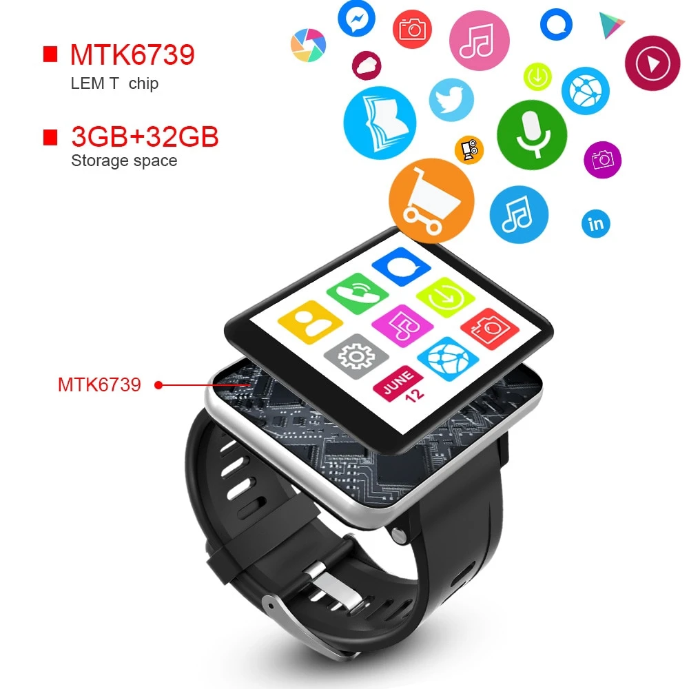 DM100 2.86 inch Android 7.1 Smart Watch 3GB + 32GB 4G GPS WiFi Smart Watch Men SmartWatch With Camera 2700mAh Battery