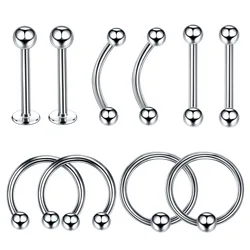 Nose and ear rings with 10 steel segments, lip, eyebrow, tongue, belly, ears, cartilage, cbr, body piercing jewelry, wholesale
