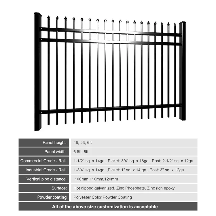 Hot-selling heavy duty prefab residential steel picket fence black metal garden border fence