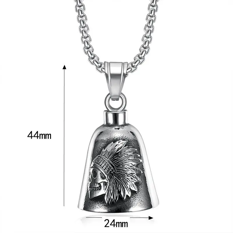 Wholesale Indian Headdress Guardian Bell Motorcycle Gremlin Stainless Steel Pendant Necklace Keyring Gifts for Men and Women