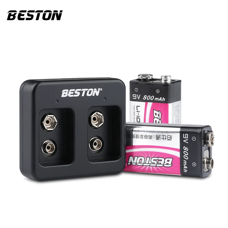 BESTON 2 bay smart 9V Rechargeable  LI-ion Lithium Battery charger plus 9V 800mah battery kits