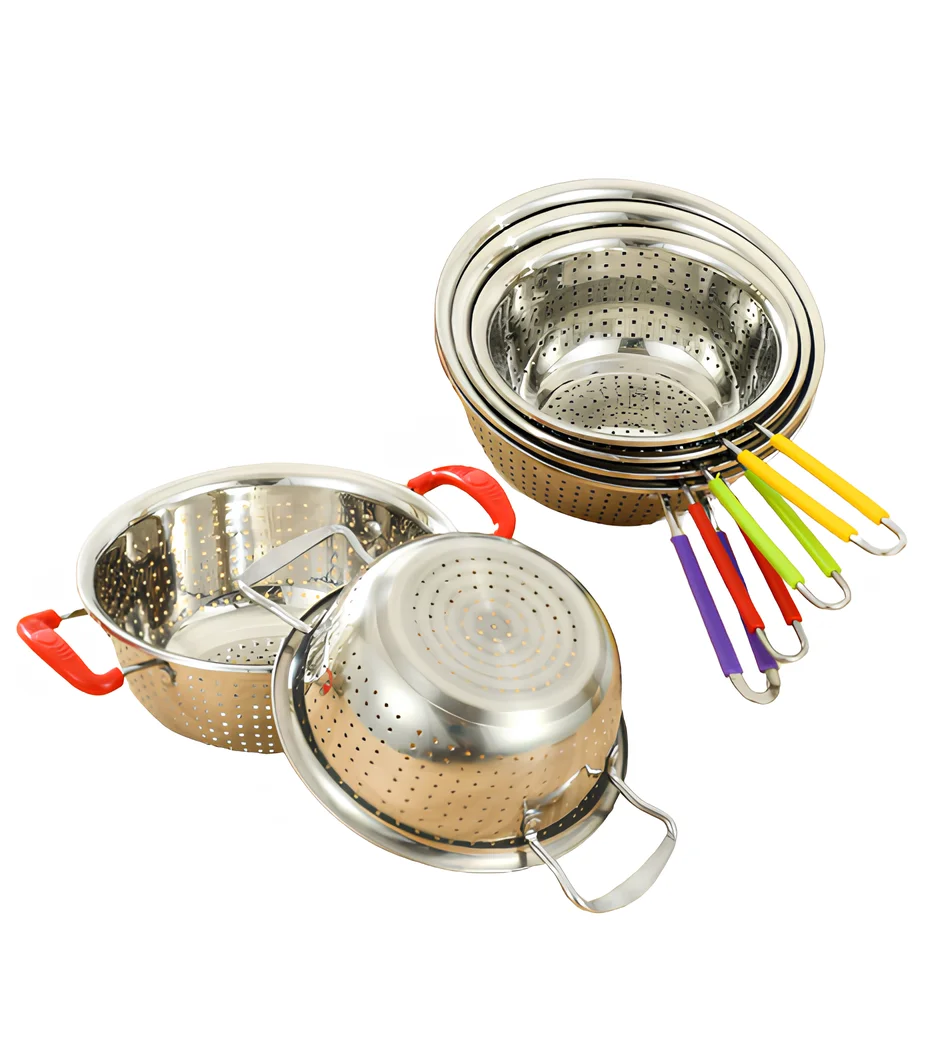 Kitchen fruit vegetable deep colander stainless steel rice colander strainer colander  mesh strainer wirewith single handle