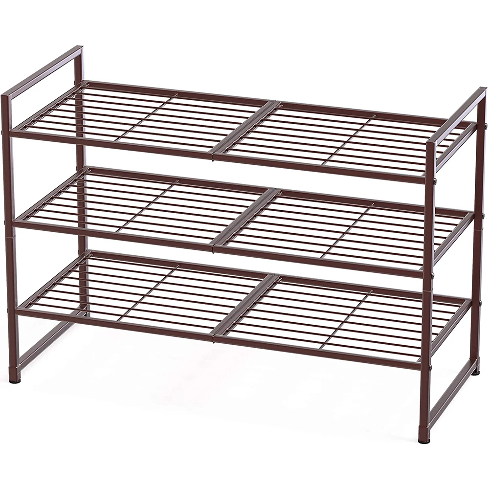 China Factory Metal shoes rack shelf classic 3 Tier Stackable Shoes Rack Storage Shelf Bronze
