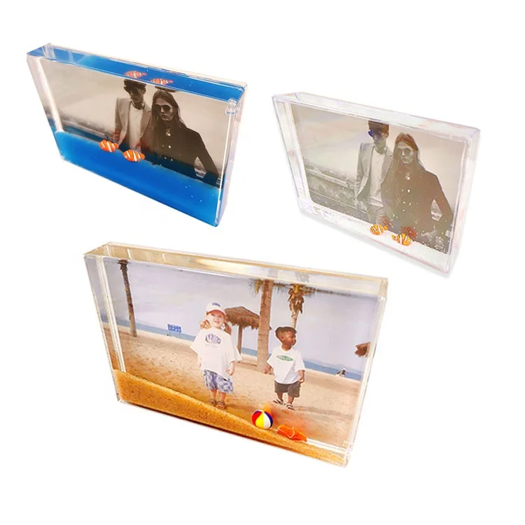 Customizable 4*6 Inch Rectangle Acrylic Photo Frame New Style 3D Floater Liquid Glitter Sand Color Customization Picture Frames