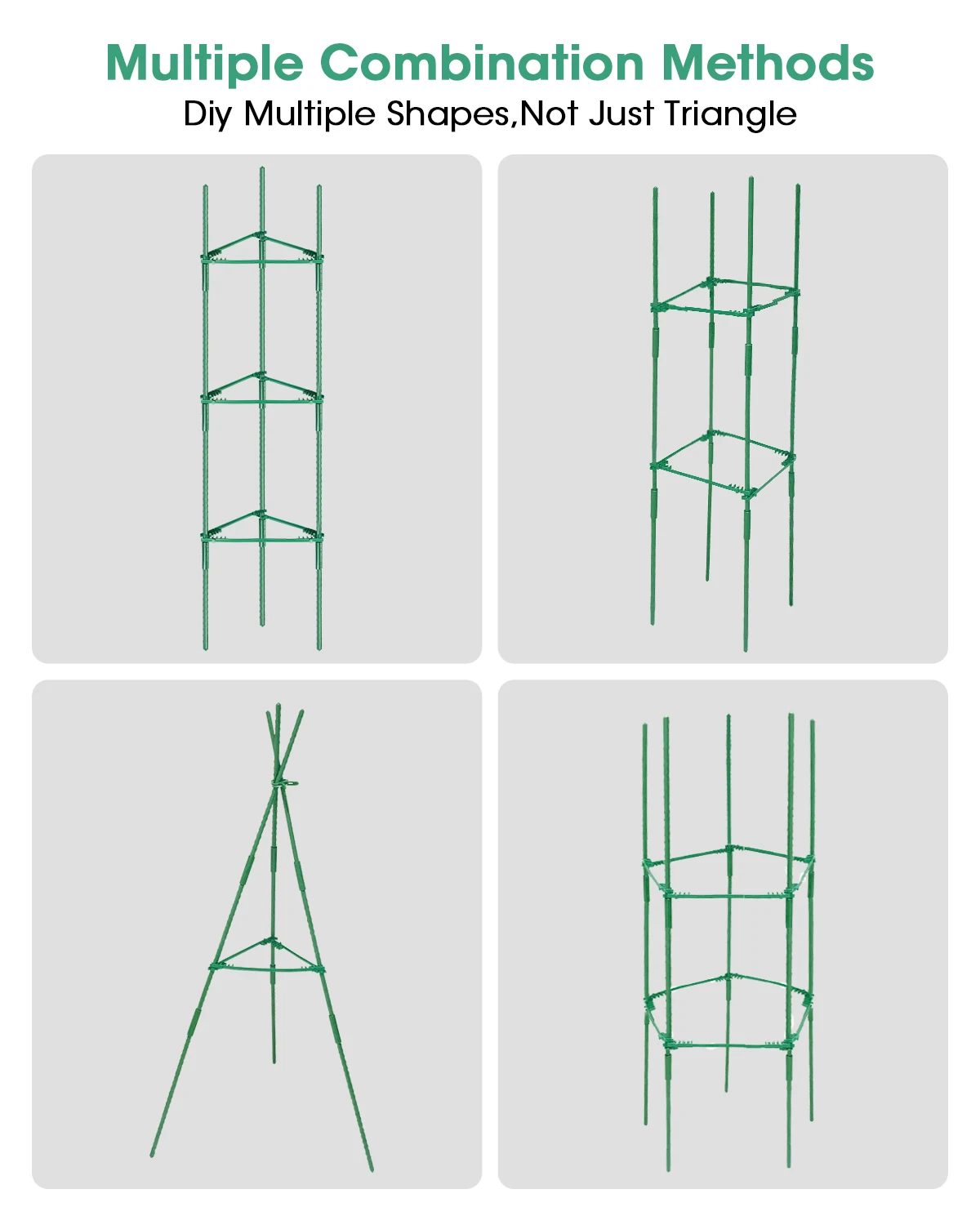 Adjustable DIY Triangular Garden Climbing Frame with 10 Clips and 1 Roll of Zip Ties for Plant Support
