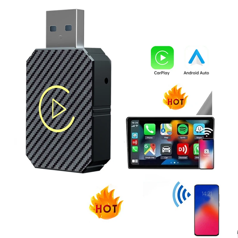 Factory OEM 2024 Trend 2 in 1 2 Channel Best Wireless Carplay Adapter Converts Wired to Wireless CP550 adaptor for iPhone Apple