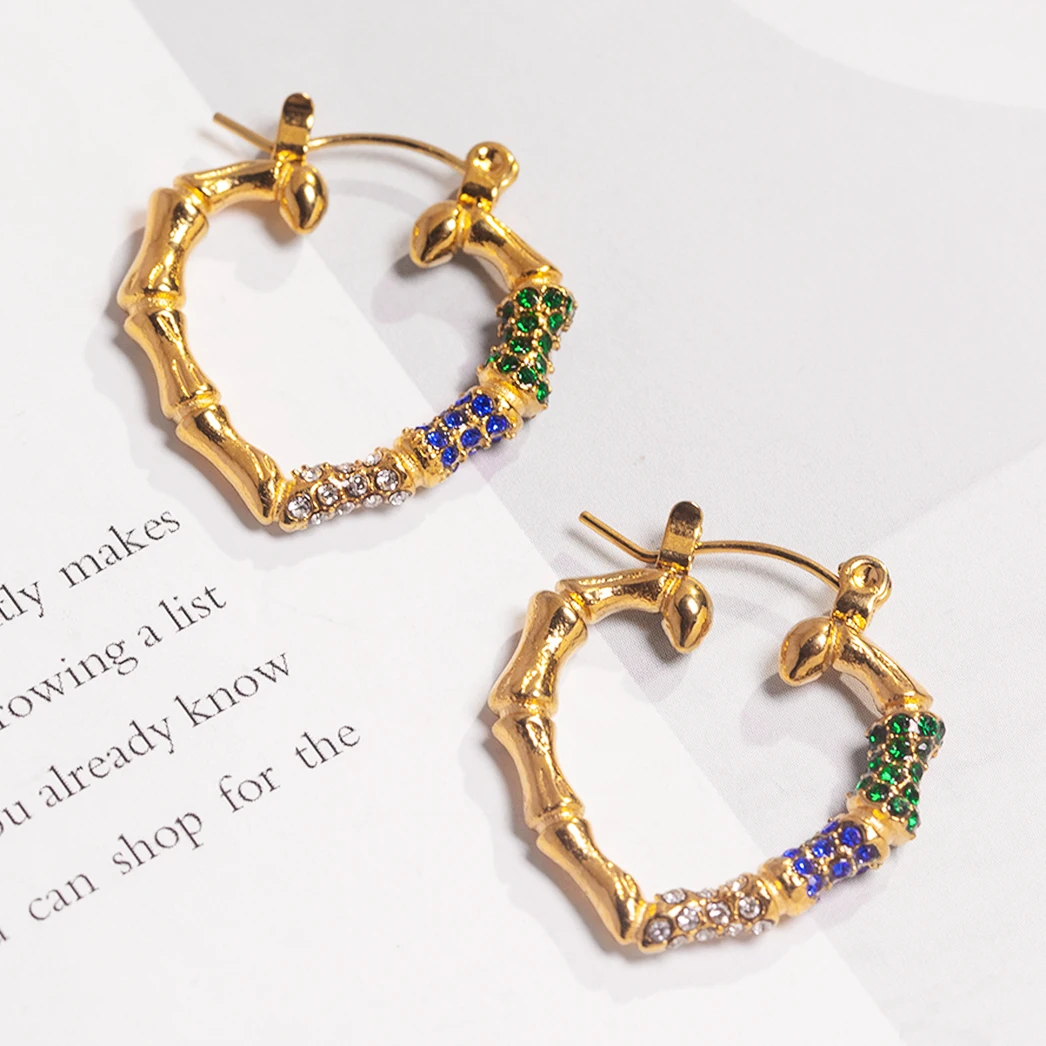 Waterproof Jewelry 18K Gold Plated Triangle Shape Design Geometric Earring Stainless Steel Colors Zircon Inlaid Women Earrings