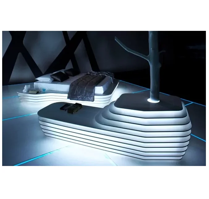 
Modern future robot style white solid surface led bed 