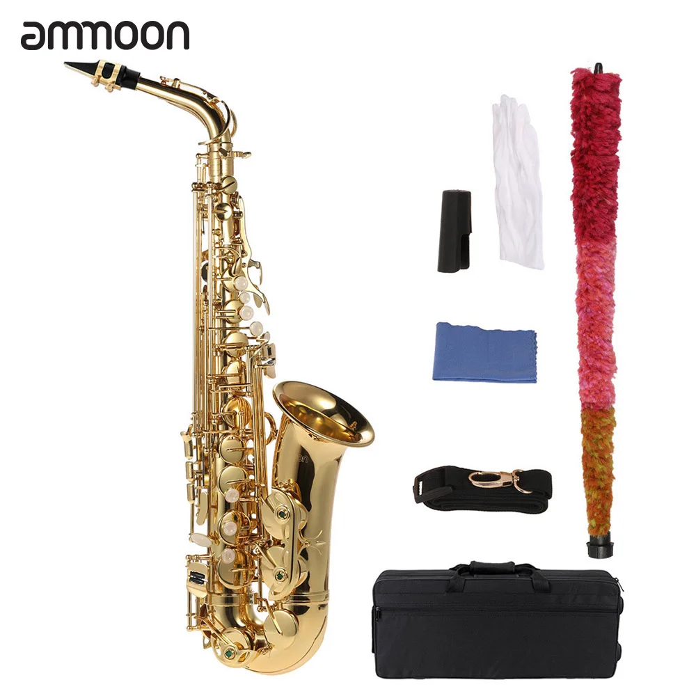 Альт-саксофон bE латунный лакированный Золотой E плоский Sax 802 тип ключа древесный инструмент с чистящей щеткой тканевый