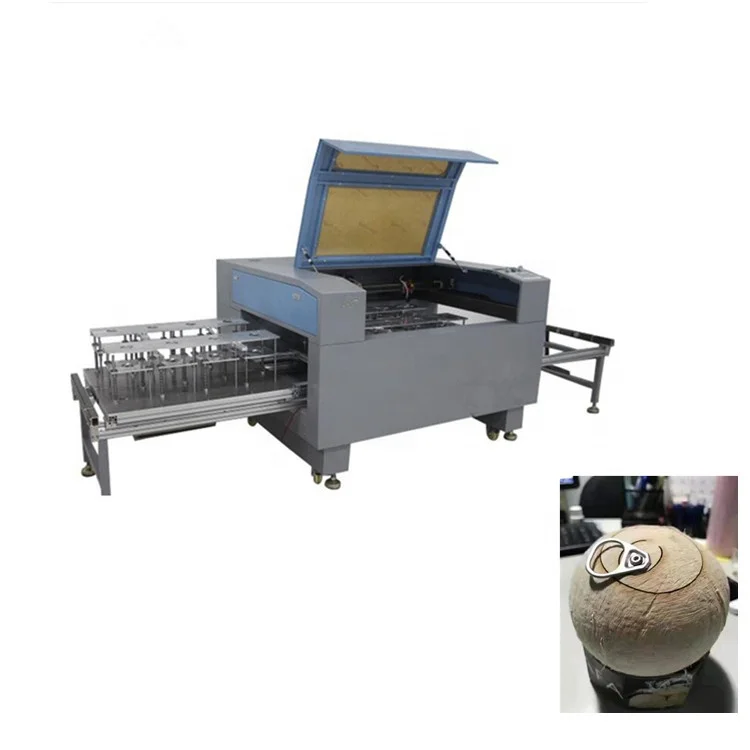 Pull tab insert machine for adding easy pull ring on coconut laser machines for sale