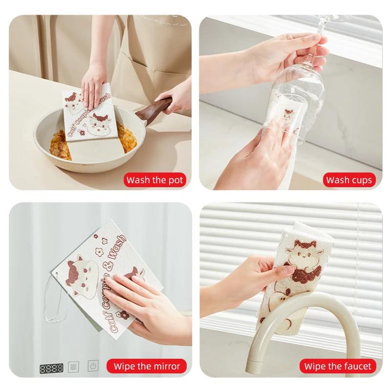 Hot Selling  Eco-Friendly Reusable Biodegradable Cellulose Material Dishwashing Cloth Kitchen Cleaning Towel Scouring Sponge