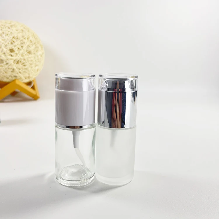 High-end 30ml Personal Care Pump Spray Bottle Clear Frosted Empty Lotion Cosmetic Skincare Pump Glass Bottle 1 oz