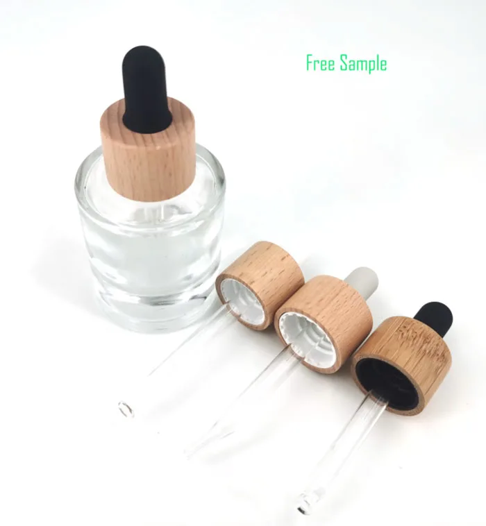2019 High Quality Clear Frosted 5ml 10ml 15ml 20ml 30ml 50ml 100ml Bamboo Dropper Beard Oil Bottle Cosmetic Packaging