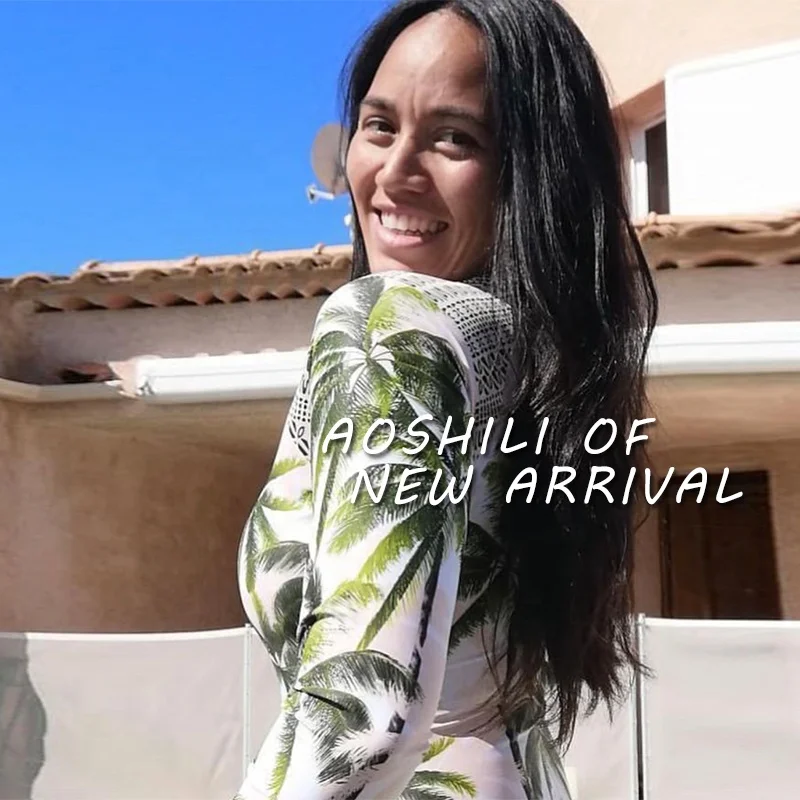 AOSHILI Women UPF 50+ Rash Guard Long Sleeve Swimsuits Floral Print Zipper Surfing One Piece swimsuit Wetsuit Swimwear