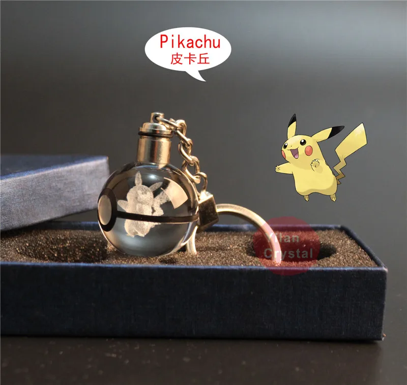 Оптовая продажа, 30 мм, элегантный хрустальный брелок в виде Пикачу k9, со светодиодной подсветкой, подарок для детей