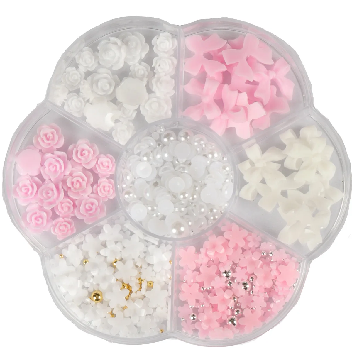 DIY3D Flower Bow Nail Art Decorations Set with Pearls and Acrylic Gem Nail Art Accessories