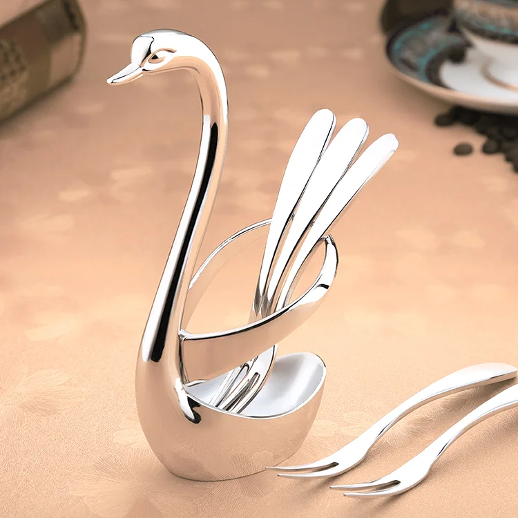 Gift Tableware Spoon Swan Spoon Set Fruit Fork Coffee Dessert Fork Sets Design Stainless Steel Creative Zinc Alloy New Box Metal