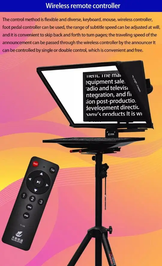Broadcast camera teleprompter for news broadcasting with 24 inch high brightness display enterprises level tripod