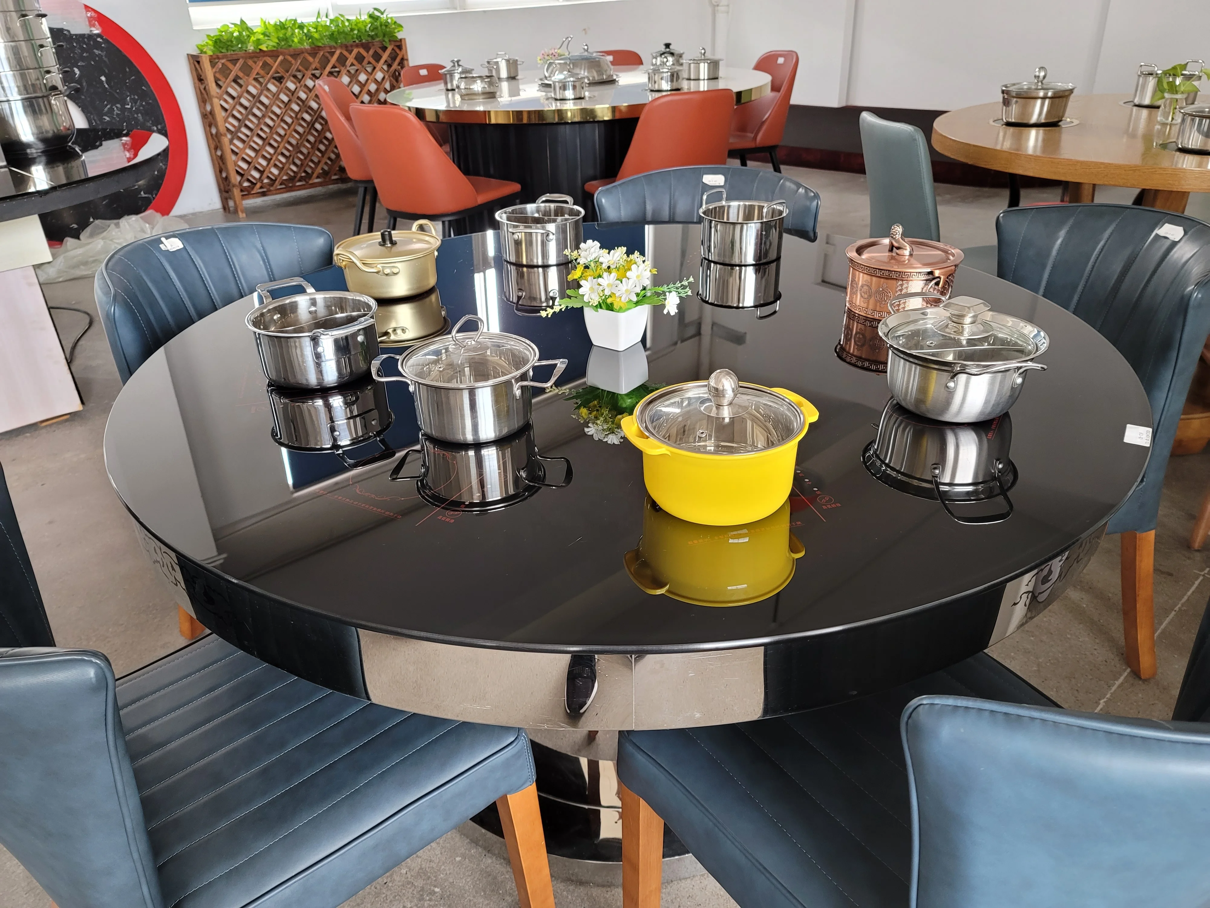 CENHOT Hot pot large round table glass tabletop shabu shabu table for restaurant