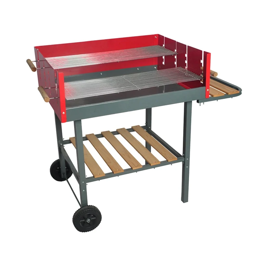 Trolley Grill Machine Camping Height Adjustable Portable Large BBQ Charcoal Grill Cart Ben