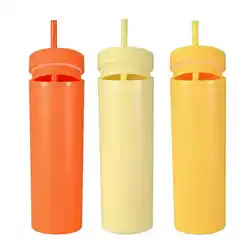 822-30 Custom 16oz home travel double layer plastic drinking straw cups cute