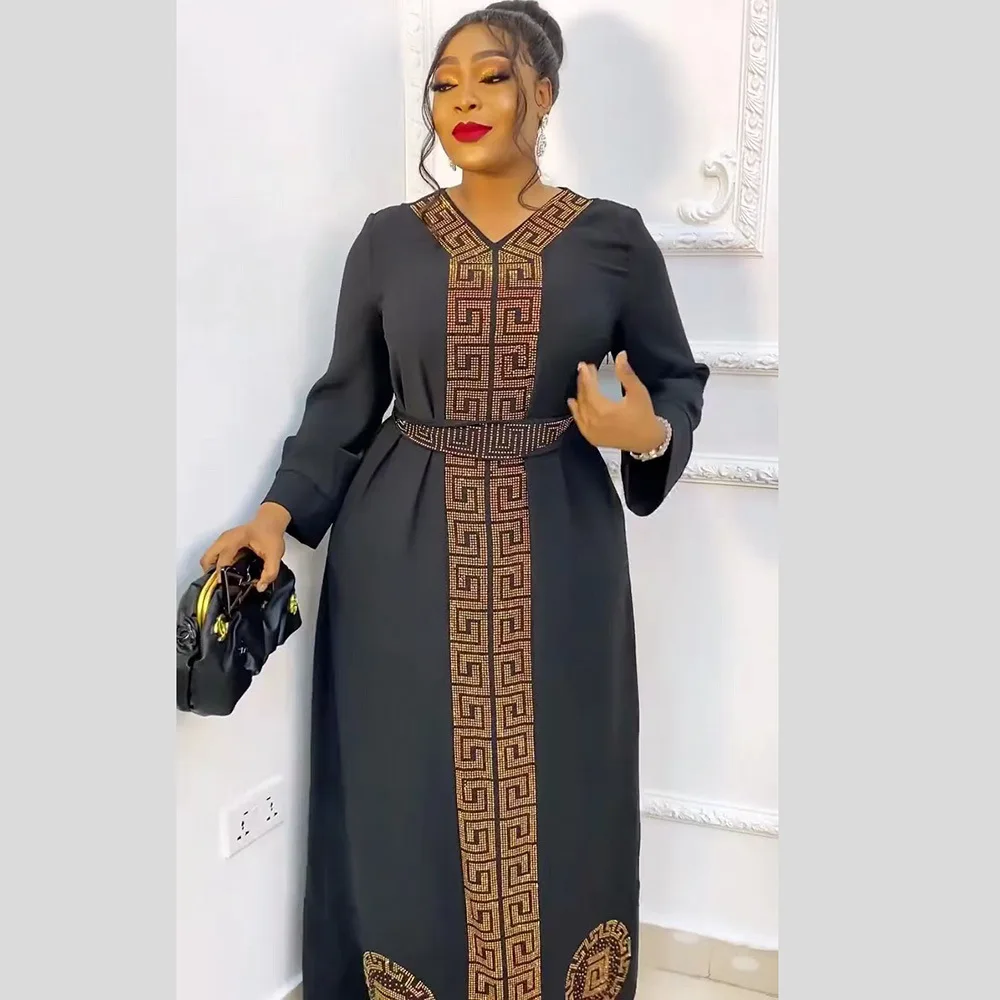 European and American women fashion embroidered casual Robe African beading long grown Embroidered Casual Dresses