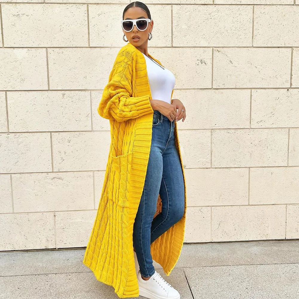 2022 Autumn Winter African Clothes Casual Loose Wool Coat Women Cashmere Knit Cardigan Pocket Long Twist Sweater Coat For Women