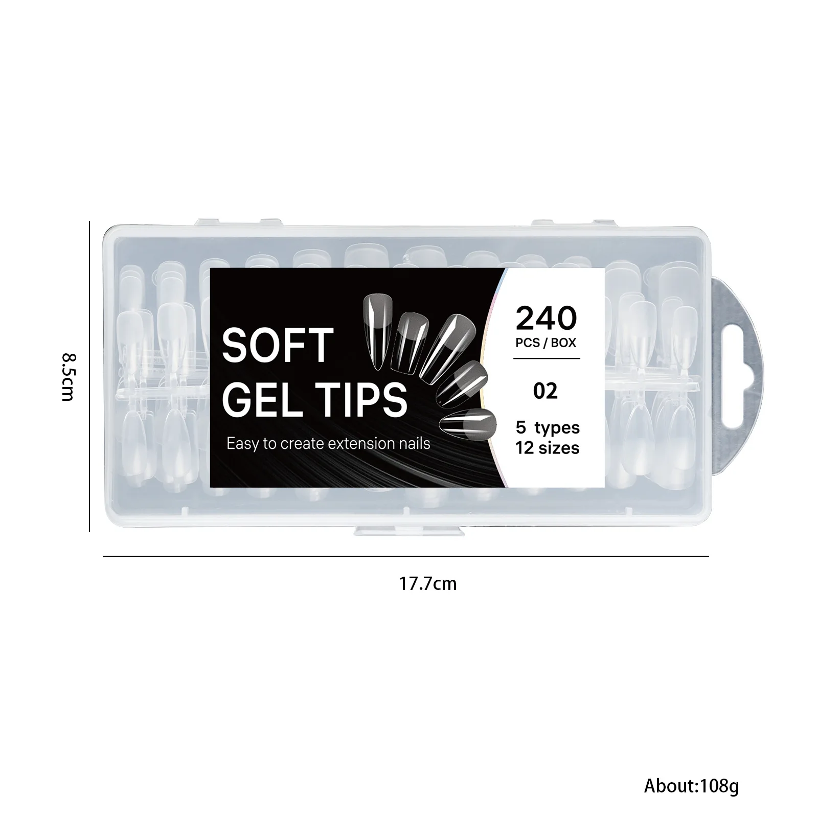 Mixed 5 Designs 240 Pcs./Box Natural Soft Almond Gel Nails Professional Press-On Short Nail Tips Salon Acrylic Manicure Products
