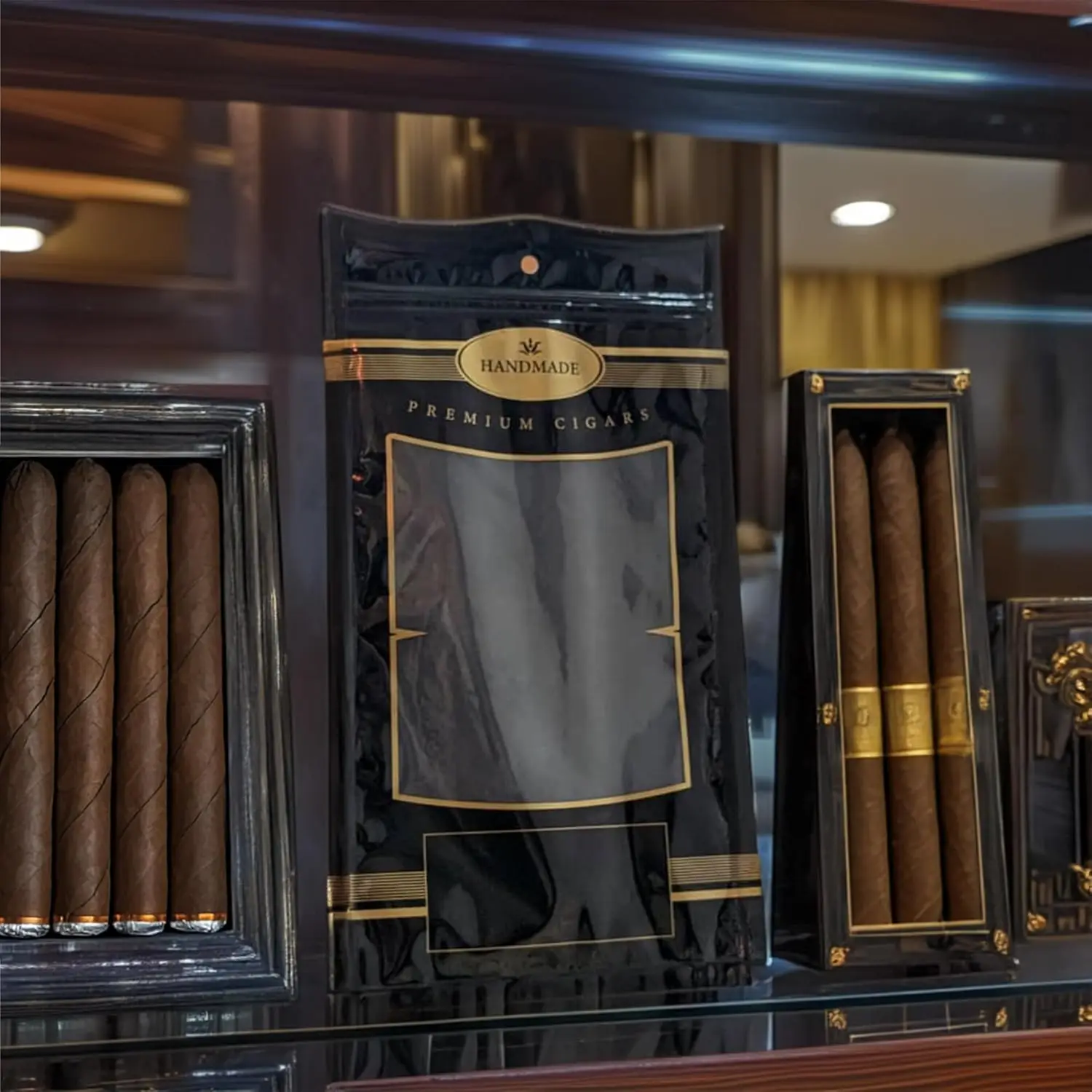 Custom Tobacco packaging Humidifier Plastic Pouches humidified cigar humidor bags for 4-5 Cigars with Hygrometer & Divider