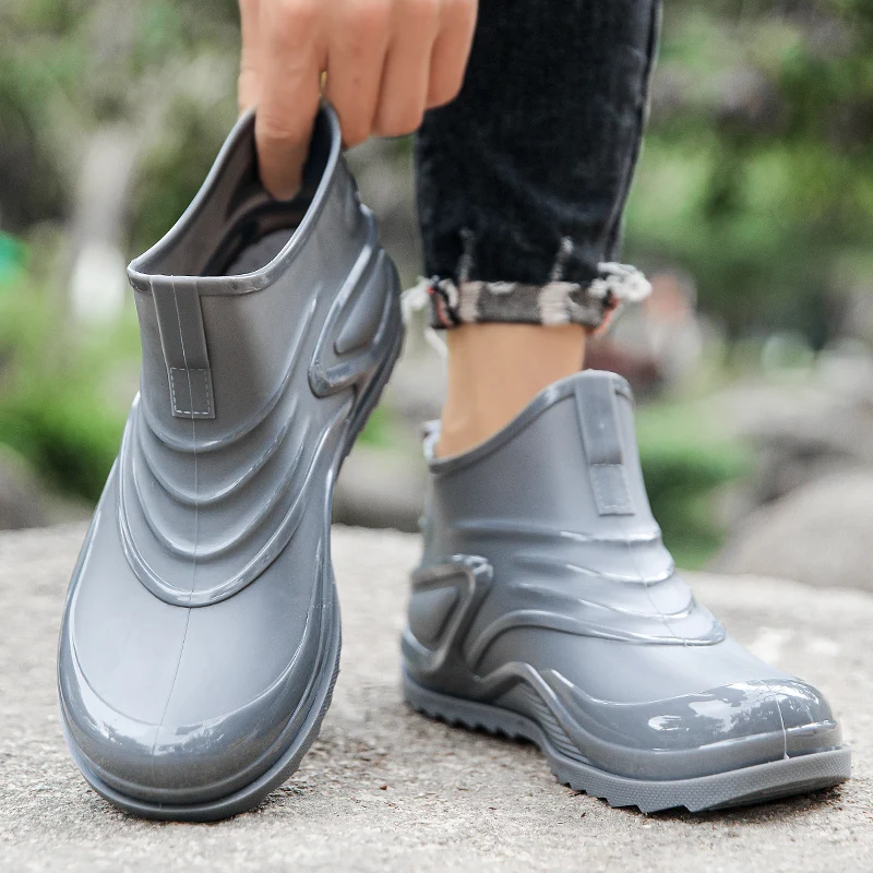 Rain Boots Men Fashion Ankle Rubber Shoes Waterproof Kitchen Insulated Rubber Fishing Work Safety Shoes