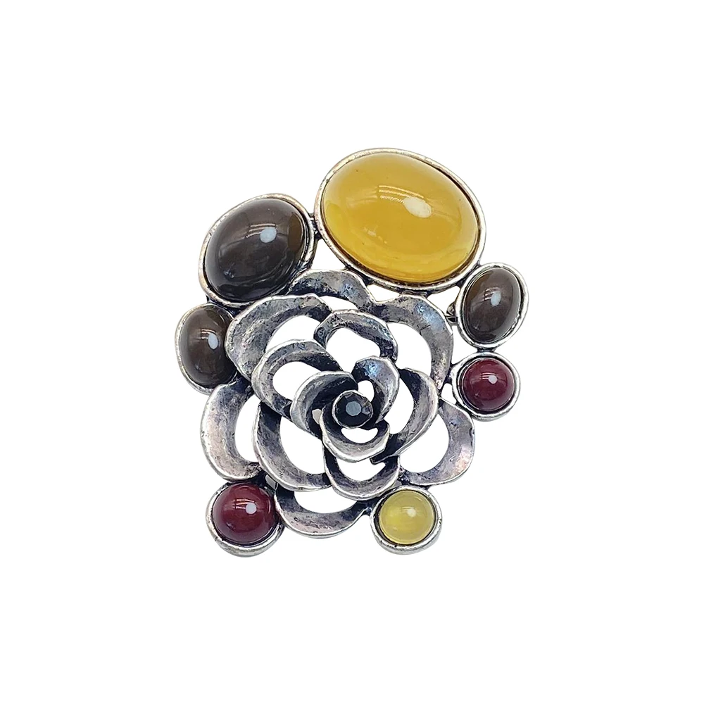 New Arrival Flower Shape Dome Beads Alloy Gemstone Brooch Ladies Elegant Gemstone Pin Fashion Jewelry Outerwear Accessories