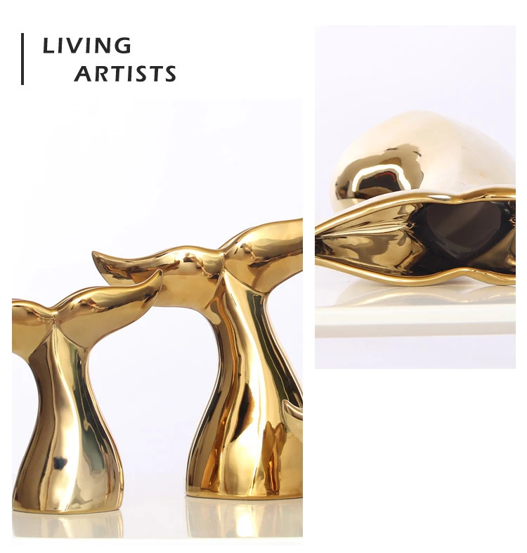 Simple Nordic Home Living Room Decorations Ceramic Crafts Golden Whale Tail Ornaments