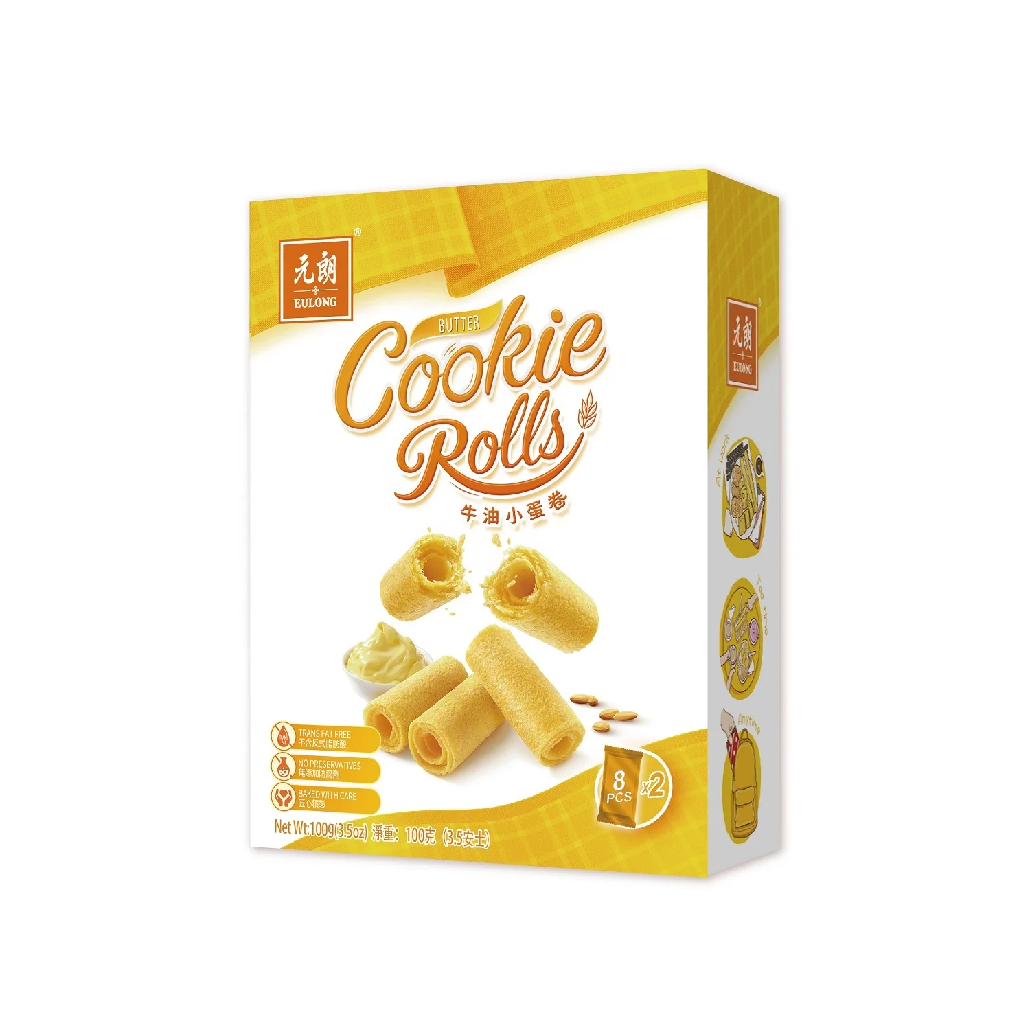 Оптовая продажа, высокое качество, здоровая пища, 100 г, яичное масло, печенье, рулоны, хрустящее печенье, яичный рулон