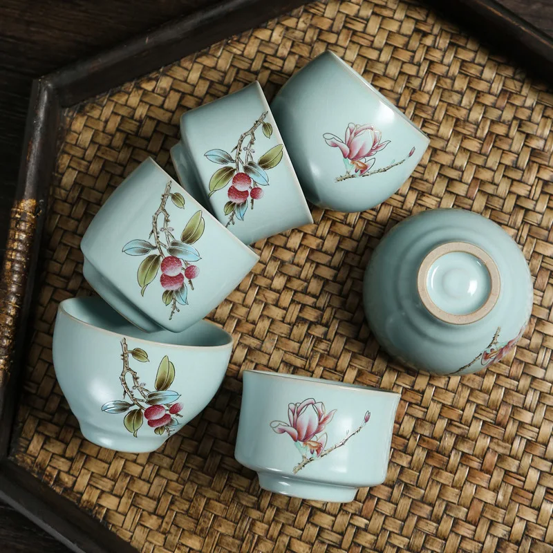 
Chinese style handmade ru-ceramic kungfu tea cup retro personal cup 150ml Crab claw pattern 