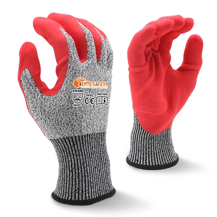 ENTE SAFETY  13G HPPE anti cut nitrile sandy finish dipping glasses handling work gloves