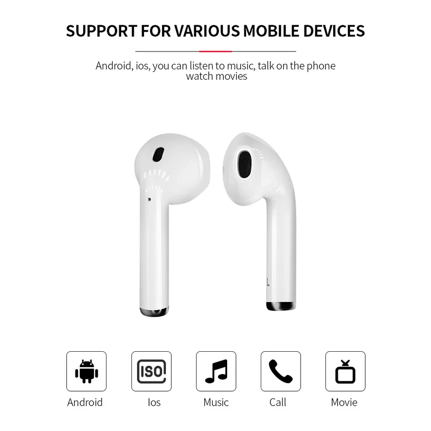 Беспроводные наушники i12 TWS с сенсорным управлением 15 м