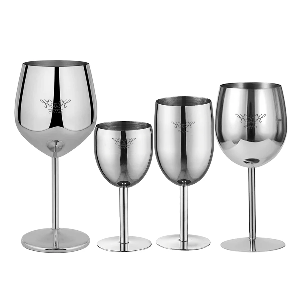 Custom 5oz 8oz 12oz 17oz Stemmed Durable Cup Bar Drink Ware Tools Martini Champagne Stainless Steel Red Wine Glass Goblet Mugs